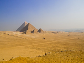 View of the Pyramids of Giza. In Cairo, Egypt