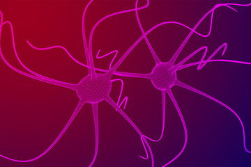 Neuron system wireframe mesh model. Low poly vector illustration. Science and medical healthcare concept