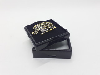 Beautiful Luxury Elephant Shape Golden Jewelry with Elegant Packaging in White isolated Background