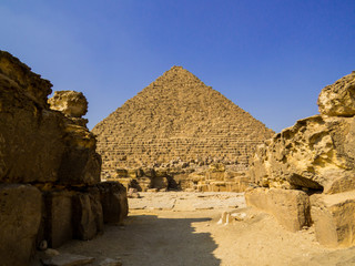 Fototapeta na wymiar View of the Pyramid of Menkaure in the Giza necropolis. In Cairo, Egypt