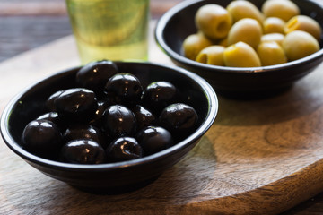 black and green olives in a bowl