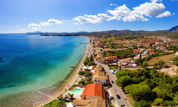 Aerial of greek mediterranean resort town