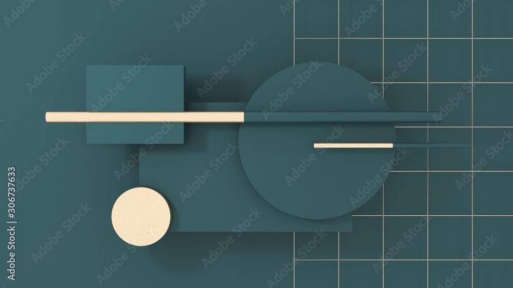 Poster abstract composition of geometric objects - 3d, render. symbol, emblem, sign of simple objects with 