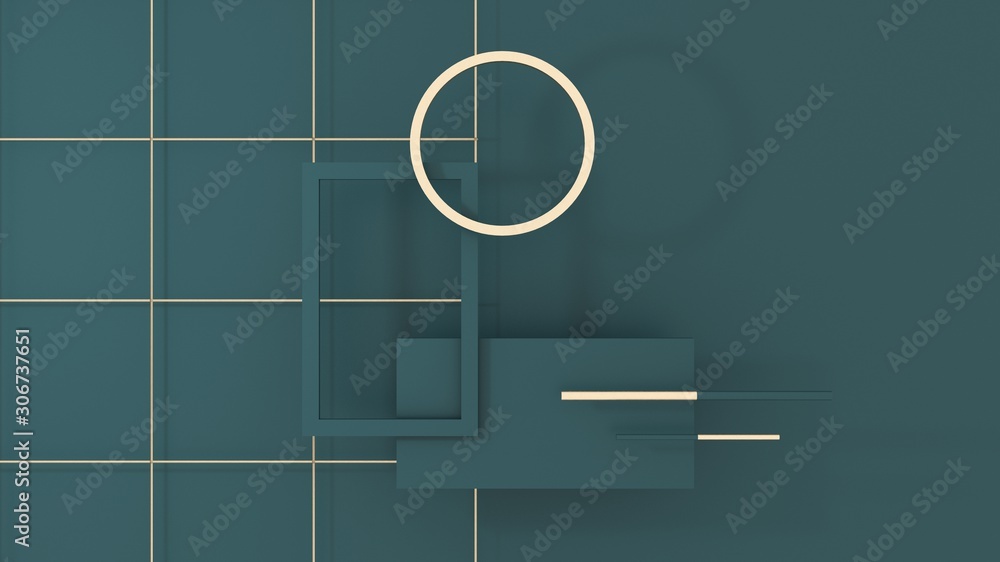 Poster abstract composition of geometric objects - 3d, render. symbol, emblem, sign of simple objects with 