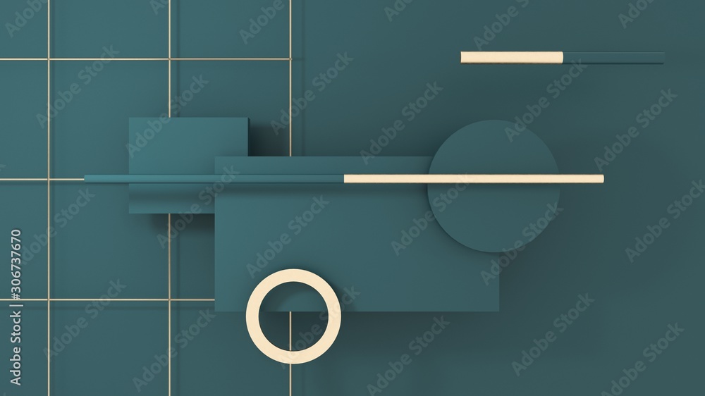 Poster abstract composition of geometric objects - 3d, render. symbol, emblem, sign of simple objects with 