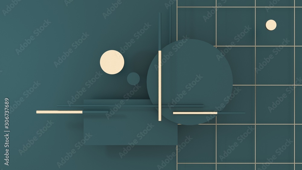 Poster abstract composition of geometric objects - 3d, render. symbol, emblem, sign of simple objects with 