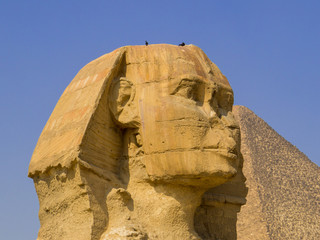 View of the Great Sphinx and the Great Pyramid of Giza. In Cairo, Egypt