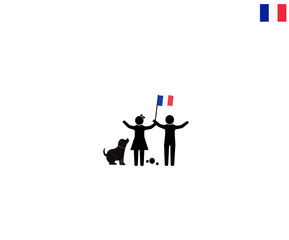 Fench children with France national flag, future of FRANCE concept, sign symbol background, vector illustration.