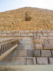 View of the entrance to the Pyramid of Menkaure on the Giza Necropolis. In Cairo, Egypt