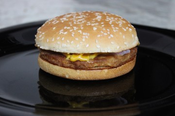chicken cheese burger on plate. Close up view