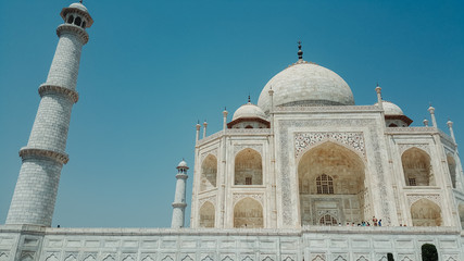 Fototapeta na wymiar View of the Taj Mahal against the clear blue sky at Agra, Uttar Pradesh, India