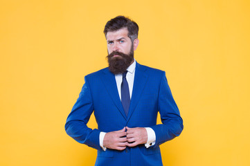 Fototapeta premium successful and charismatic boss. leadership concept. improve yourself in business. confident and serious male. serious intentions. businessman formal suit. handsome bearded man ceo. Business strategy