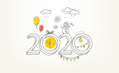 Fototapeta premium Happy new year 2020 vector greeting card