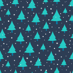 Obraz premium Seamless pattern of winter trees with snowflakes