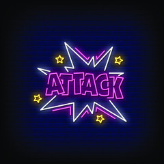 Attack Neon Signs Style Text Vector