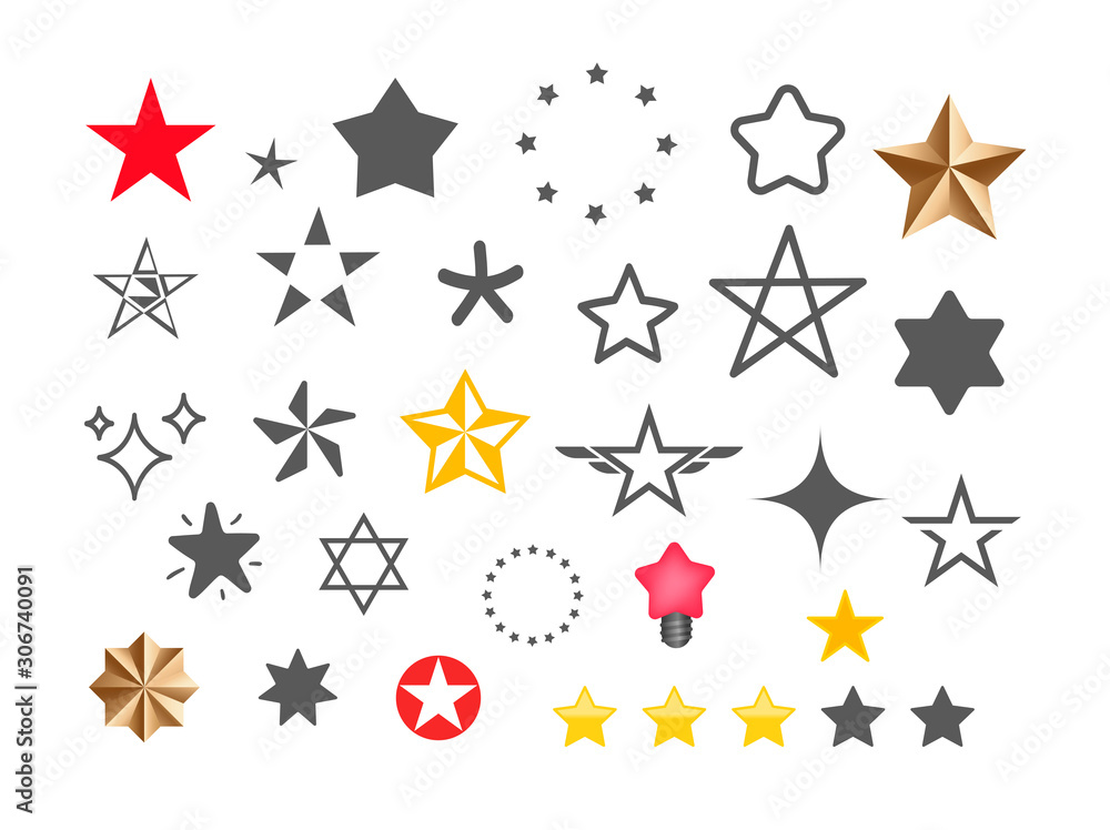 Poster star shapes different style vector collection isolated on white