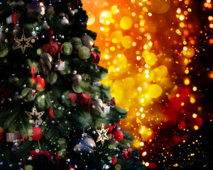 Christmas tree against a glittery luminous background