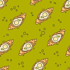 Food pattern delicious bright khachapuri samsa adjara for restaurant cafe menu design decorative tasty pattern vector