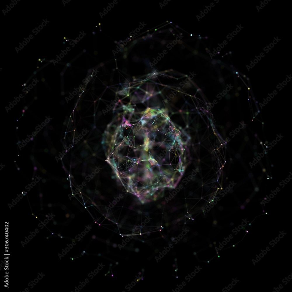 Poster abstract black 3d sphere. sphere with twist lines. glowing lines twisting logo design. outer space o
