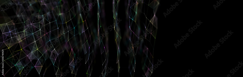 Poster blockchain technology concept. big data visualization. 3d blue illustration. distributed register te