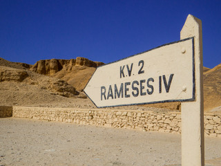 The sign of the Tomb of King Rameses (or Ramses) IV, Valley of the Kings, Luxor, Egypt
