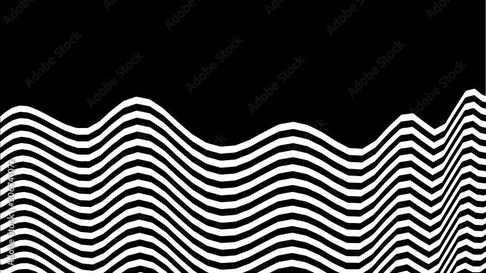 Poster optical illusion wave. abstract 3d black and white illusions. horizontal lines stripes pattern or ba