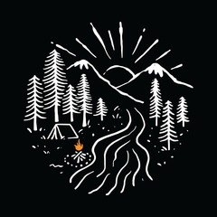 Camping Hiking Mountain Graphic Illustration Vector Art T-shirt Design