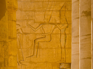 Pillars with hieroglyphics in the Ramesseum Temple in Luxor, Egypt