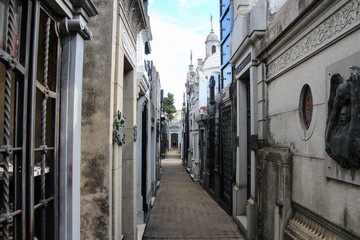 Naklejka premium In an alley of the Recoleta cemetery in Buenos Aires, Argentina