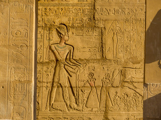 Hieroglyphics in the Ramesseum Temple in Luxor, Egypt