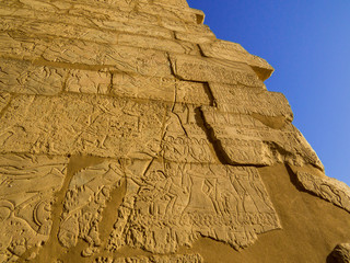 Hieroglyphics in the Ramesseum Temple in Luxor, Egypt