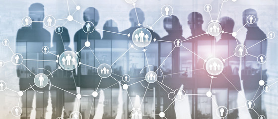HR Human resources management. 9 people silhouettes.