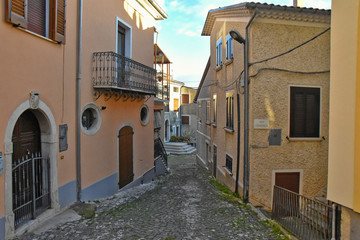 Province of Avellino, Italy, 12/01/2017. A street among the colorful houses of a medieval village