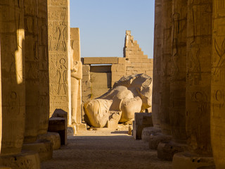 View of the gigantic statue of Ramses II in the Ramesseum Temple in Luxor, Egypt