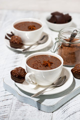 hot chocolate and sweets on white background