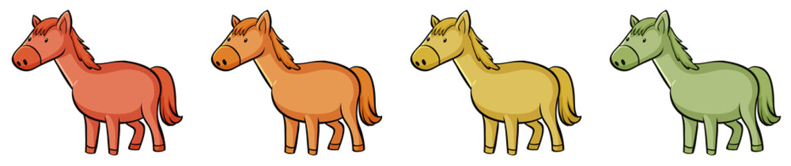 Fototapeta na wymiar Four horses in different colors