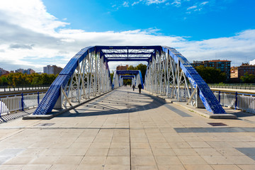 Zaragoza, Spain/Europe; 12/1/2019: Pillar Bridge or Iron Bridge (Puente de Hierro) in Zaragoza, Spain