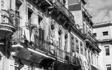 typical street scene in Havana, Cuba in black and white
