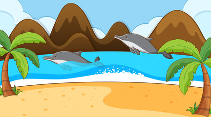 Fototapeta na wymiar Scene with dolphin in the sea