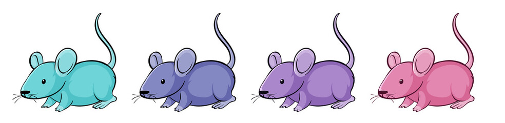 Four mice in different colors