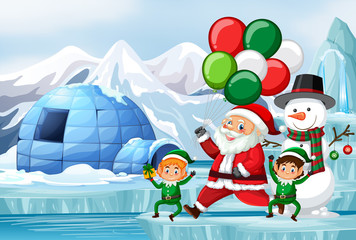 Christmas scene with Santa and elves