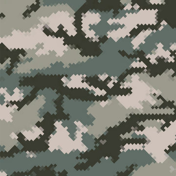Urban Camouflage Background. Army Abstract Modern Military Pattern. Green Pixel Fabric Textile Print for Uniforms and Weapons.