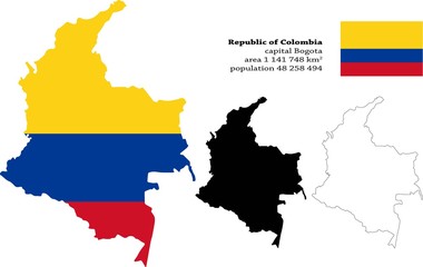 Republic of Colombia vector map, flag, borders, mask , capital, area and population infographic