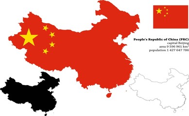 People's Republic of China vector map, flag, borders, mask , capital, area and population infographic