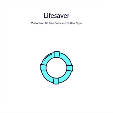 Life Saver Vector Icon Fill Blue Color and Outline Style