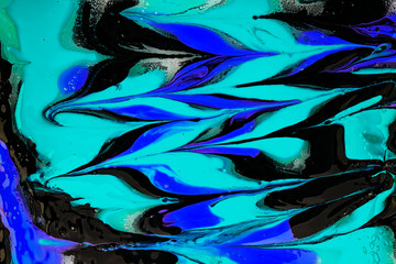 Close up of different color oil paint, as background. Blue color oil paint.