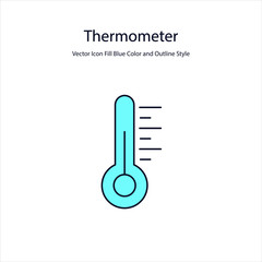 Thermometer Vector Icon Fill Blue Color and Outline Style