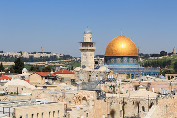 Fototapeta na wymiar Islamic shrine Dome of the Rock with gold leaf on Temple Mount in Jerusalem Old City, Israel