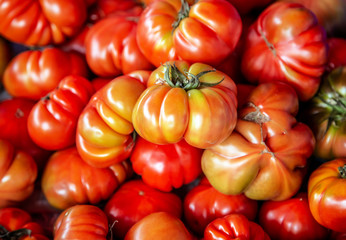 ripe red tomatoes closeup vegetable background Top view