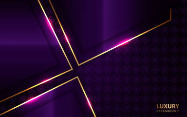 Abstract blue purple paper overlapping layers background a combination with golden texture line decoration. Luxury and premium concept vector design template for use element modern cover, banner, card